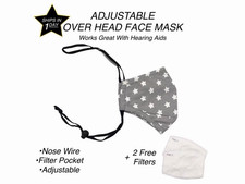 Adjustable Face Mask with Nose Wire, Filter Pocket, 2 Filters, Star Pattern