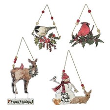 Rustic Metal Christmas Tree Ornaments 4-Pack Xmas Hanging Ornaments Embossed ...