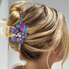 BARTOSI Gold Hair Claw Clips Copper Wire Flower Metal Blue 