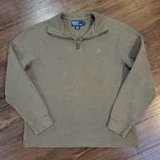 Vintage Polo Ralph Lauren 1/4 Zip Sweater Mens L Beige Cotton Pullover Preppy