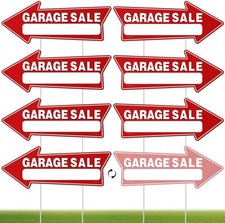 7 PC Garage Sale Signs with Stakes, 17" x 6", Double-Sided x Red Free Shipping