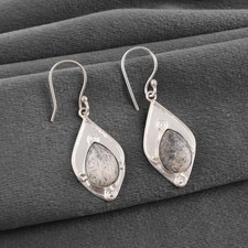 Dendritic Opal Drop Earrings with Sterling Silver Hook for Bride