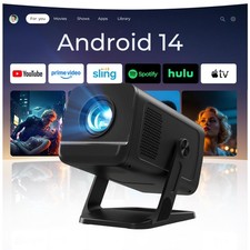 Mini Projector 1080P 4K with WiFi 6 and Bluetooth 5.4 Built-in Apps TV Androi...