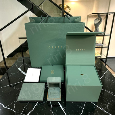 GRAFF Authentic Ring Case Pouch Gift Full Set Jewelry Green Box and Paper Bag