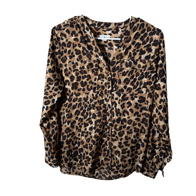 Charter Club Blouse Women's Petite Medium Cheetah Long Sleeve Button Up Top