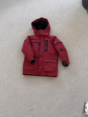 DKNY BOYS RED WINTER JACKET WITH HOODIE SIZE 5/6y
