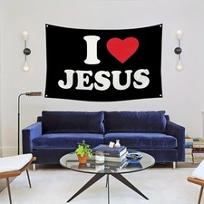 Bandiera "I Love Jesus - Poliestere resistente con occhielli in ottone, perfetta per la casa 