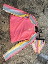 Justice Girls 10 NWOT Swimsuit Long Sleeve Rainbow Palm Tree Set Two Piece