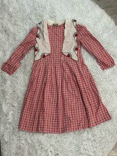 Gucci Girls Red Plaid A-Line Dress Size 12 Embroidered Collar Long Sleeve