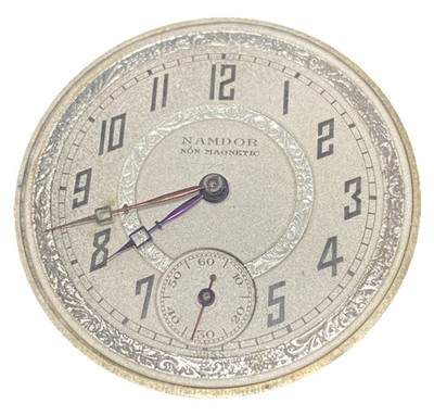 Namor Pocket Watch Movement Size 12s 6j Openface Swiss Parts F8700