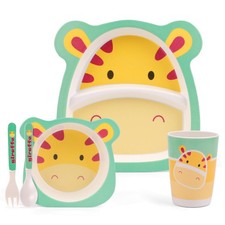 Kids Dinnerware Set, 5-Pieces Includes Divided Plate Bowl Cup Fork Spoon Uten...