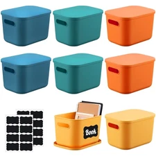 8 Pcs Plastic Storage Bins Stackable Baskets with Lid and Handle Colorful Des...
