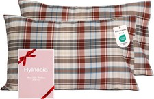 Ultra Soft Set of 2 Plaid Standard Size Pillow Cases,1500 Premium Hotel Quality