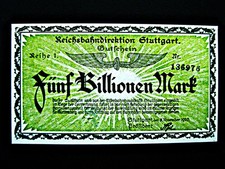 Reichsbahndirektion Stuttgart  5 Billionen Mark  1923  uncirculiert !!