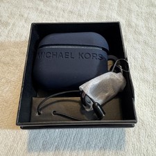 Michael Kors Navy Silicone AirPods Case Keychain Holder With Box NS NWT