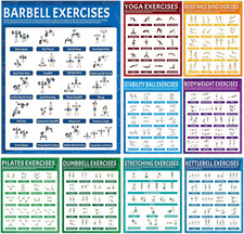 9Pcs Exercise Poster Set Workout Chart Posters Dumbbell Kettlebell Yoga Stretchi