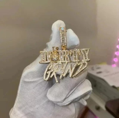2Ct Round Cut Moissanite Customized Letter Pendant 14K Yellow Gold Plated Silver