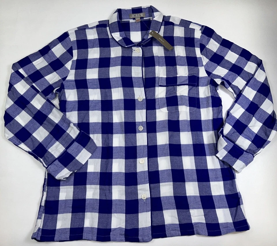 NEW J.CREW Size XL Women's Pajama Short Set Blue BUFFALO CHECK Brushed Twill $98 - Image 4 of 4