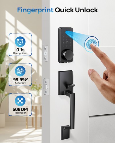 Fingerprint WiFi Smart Door Lock Deadbolt with Handle Set App Control Auto Lock - Picture 6 of 9