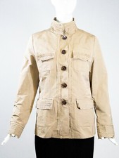 Jane Post S17 Beige Tan Frayed Edge Button Front Twill Safari Jacket Blazer S Ec