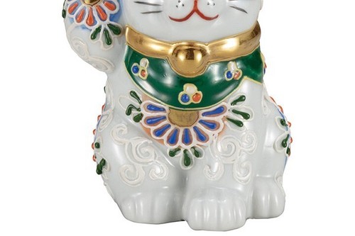 Maneki neko Kutani yaki porcelain Japanese Lucky cat White mori 11.5cm Japan - Picture 3 of 4