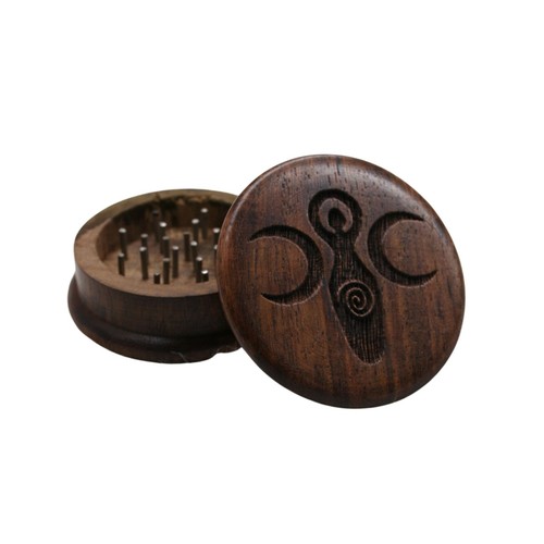Molinillo de hierbas diosa de la tierra tallado molinillo de hierbas de madera 2" altar wiccano redondo - Imagen 2 de 10