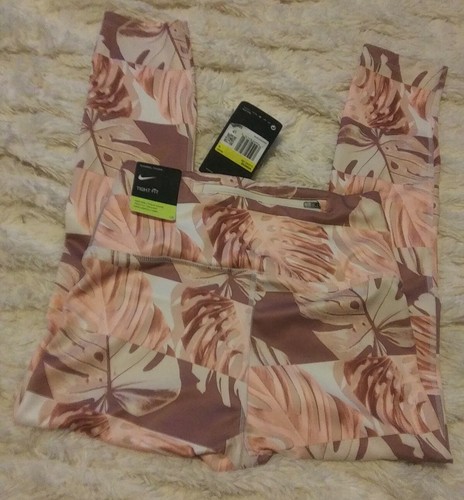 Nike Running Tights Womens Dri Fit Fast Run Crop High Rise Pink Floral(Small)NEW - Picture 6 of 12