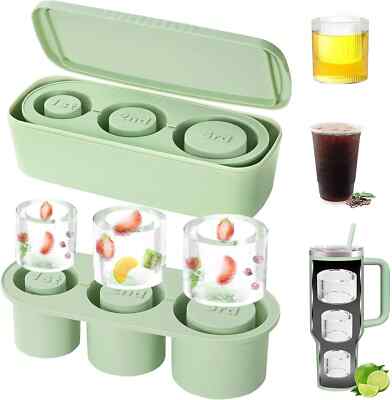 Stanley Cup Ice Mold 40 oz 30 oz Silicone Ice Cube Tray With Lid, 3 Pcs(Green)