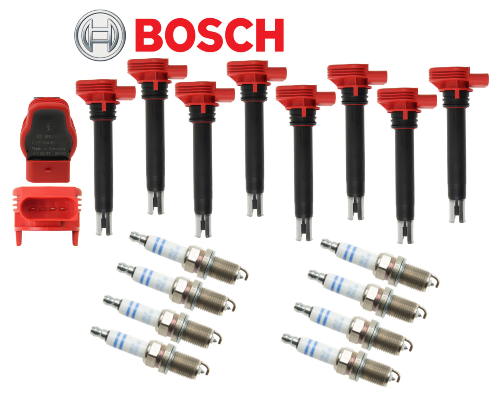 Ignition Coil + Spark Plug Double Platinum (8sets) Bosch OEM for Audi R8 V8 4.2L