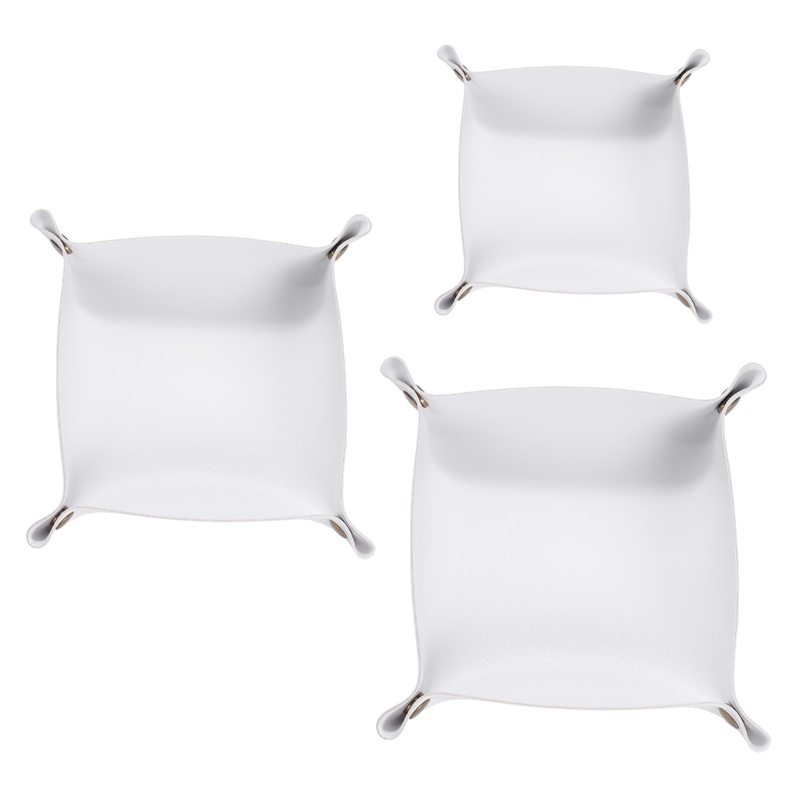 3pcs White PU Leather Valet Tray - Foldable Unisex Catchall Organizer Small & Large Sizes  