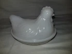 Vintage Hazel Atlas White Milk Glass Hen on Nest Basket Weave Base Trinket Dish