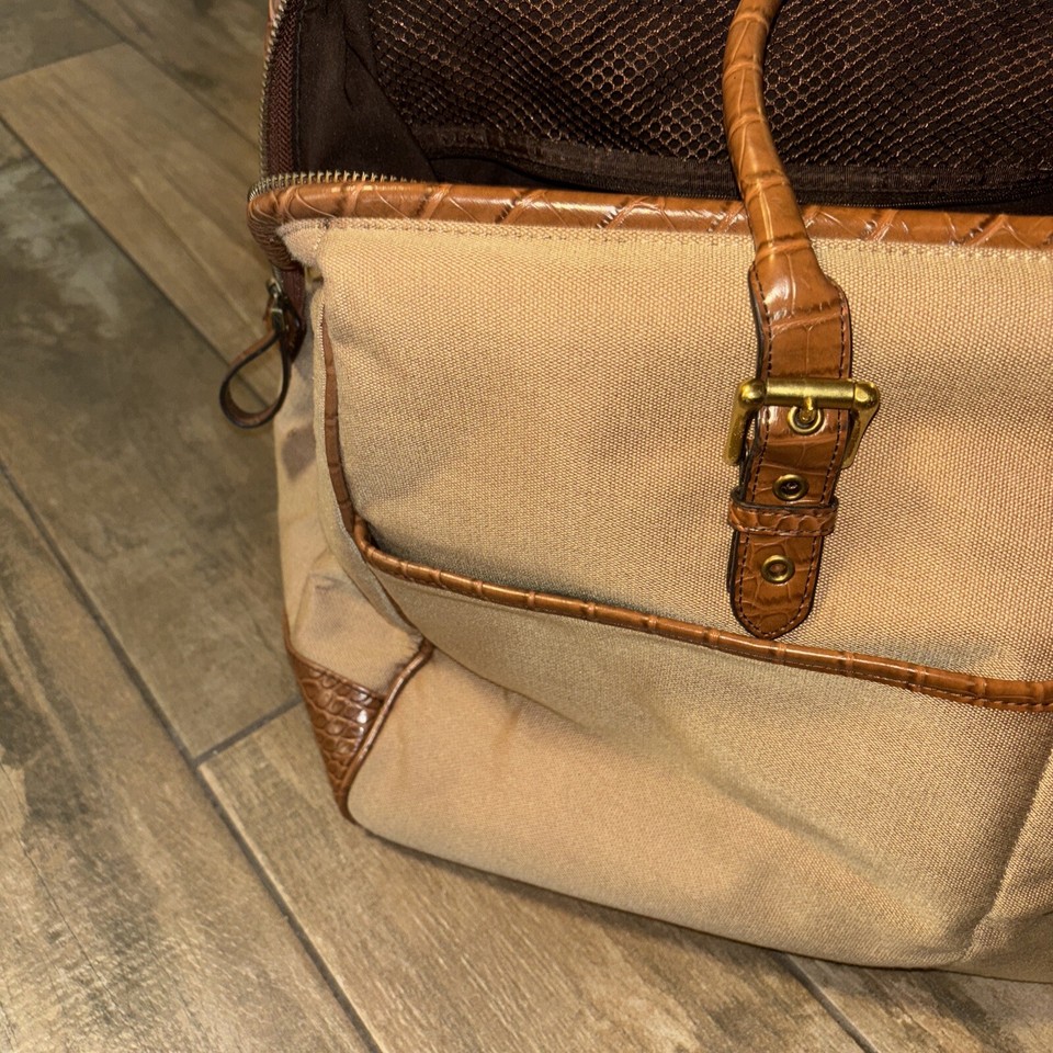 The Limited Tan Canvas Brwn Croc Overnight Weekend Carry on Travel Bag