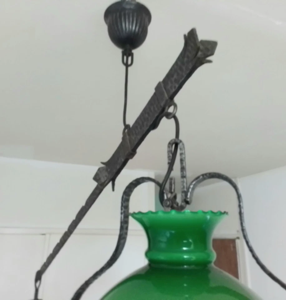 Lustre Opaline À Contrepoids Style Rustique Vintage. - Photo 4/4