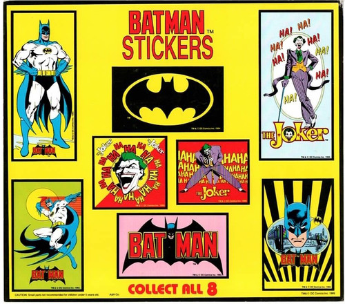 1982/1989 Batman Sticker Set Gum Ball Machine Header Card (Shows Complete Set 8)