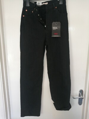 Levis Ribcage superhohe gerade Knöcheljeans W26 L29 schwarz mit Etikett