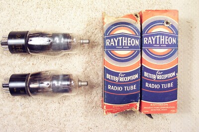Two, NEW, Raytheon 6J7G, tall shoulder, matching pair, 6J7, 6J7GT, 348A eq