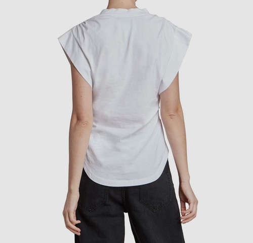 $240 Isabel Marant Women's White V-Neck Cap Sleeve T-Shirt Top Size XL - 第 2/4 張圖片