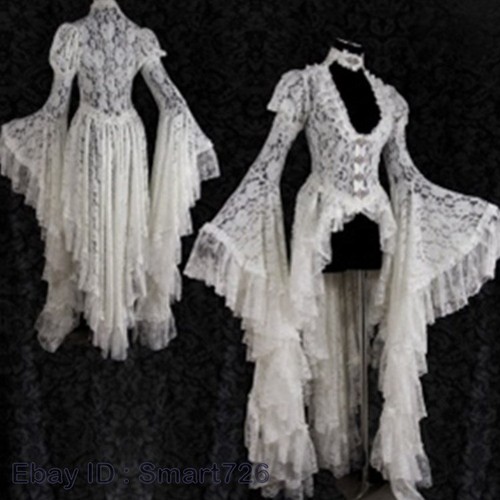 Women Gothic Long Lace Steampunk Asymmetrical Renaissance Tunic Dress Coat S-5XL - Picture 2 of 15