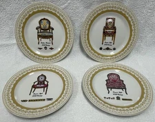 Porcelain Antique Chairs Plates, Set of 4, 7.5", Dessert Plates Home Essentials