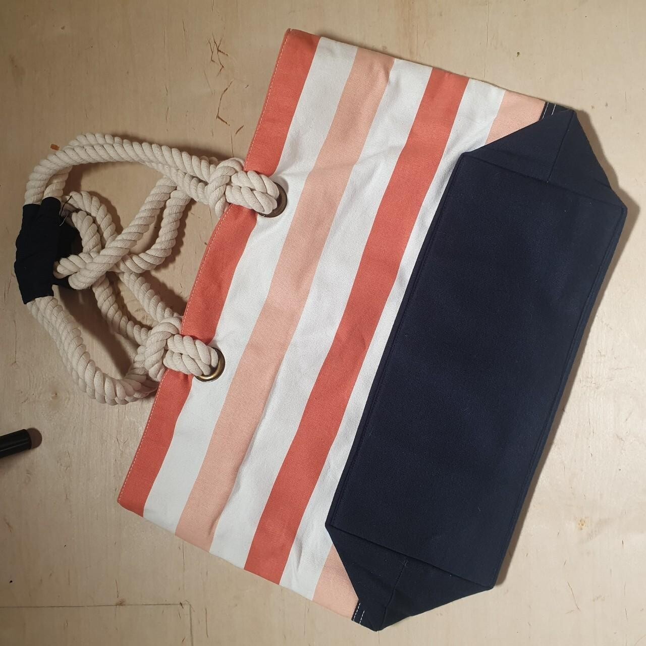 orange navy striped large beach bag tote brakeburn eBay