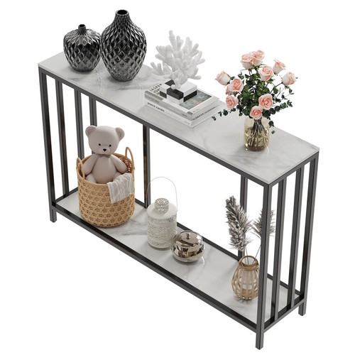 2 Tiers Marble Console Table Narrow Entryway Porch Side Table Partition Cabinet - Picture 14 of 14