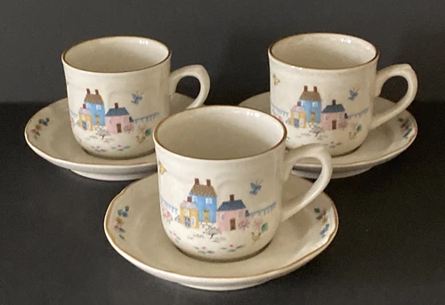 International China Heartland 10 oz Coffee Mugs Cups & Saucers Set of 3 Vintage