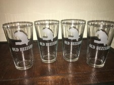 New Set of (4) Sandblast Etched Old Buzzard Pint Beer Glasses
