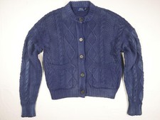 Polo Ralph Lauren Cardigan Sweater Jumper Aran Cable Knit Navy Boxy RARE S