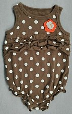 Baby Girl Vintage Carter's Newborn Brown Polka Dot Romper Outfit