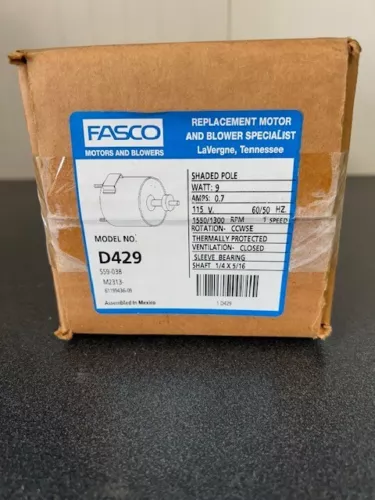 Fasco Motor Shaded Pole Model D429 115V 0.7AMPS 9WATT 1550/1300RPM 1 Speed