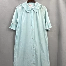 Vintage Smart Time House Dress Womens 12 Blue Pearl Snap Coat Cottagecore READ