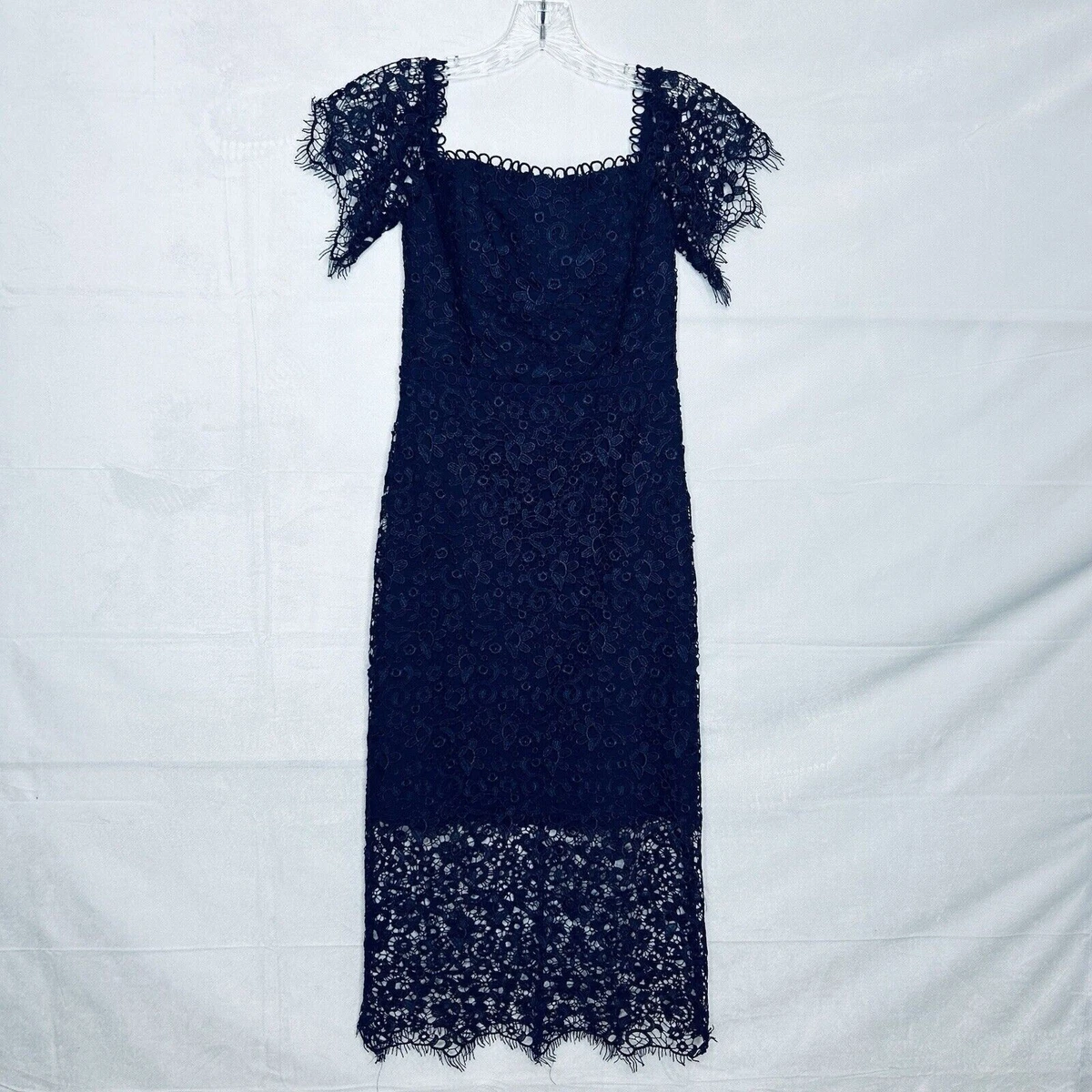 knee length dresses for ladies Short Sleeve Lace Sheath 8 / Night Sky main image 0