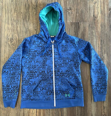 Under Armour Hoodie Women's Size Lg Semi-Fitted Blue Logo Full Zip  Sweatshirt