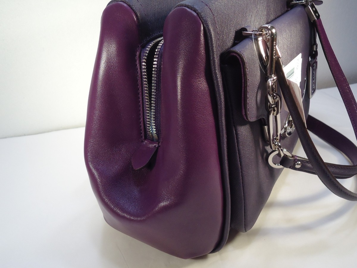 NWT COACH Madison Saffiano Madeline EW Satchel Silver Violet